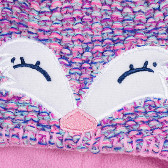Πλεκτό χειμωνιάτικο καπέλο με πολύχρωμα pompoms και πλεξούδες, ροζ Cool club 292651 2