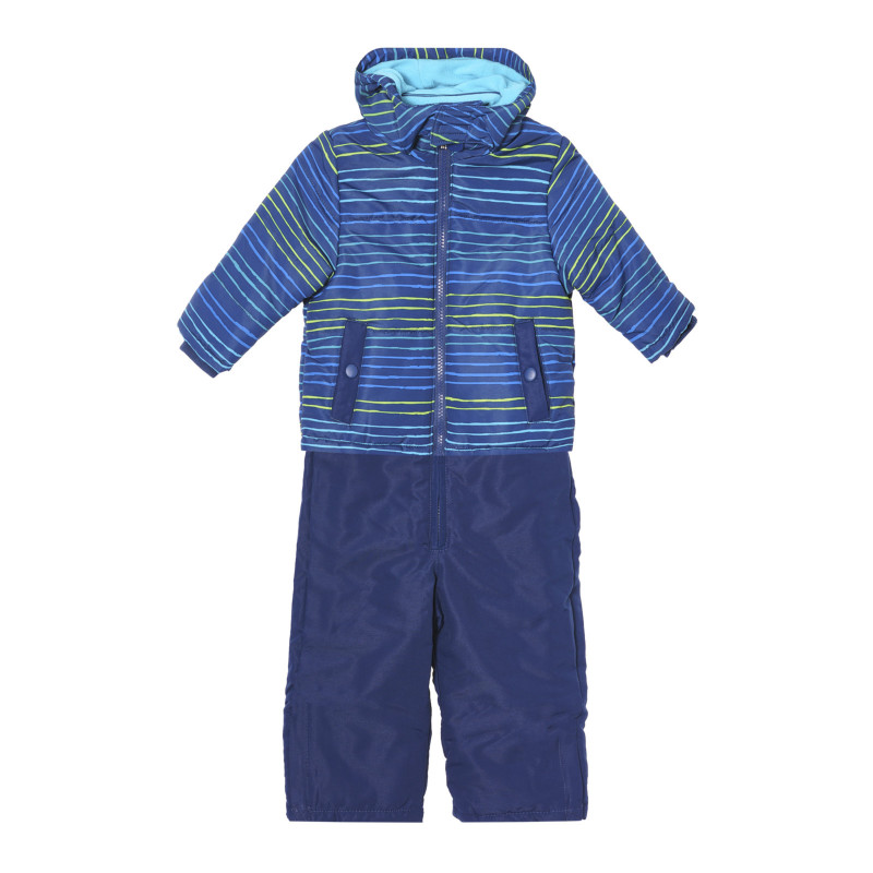Χειμερινό σετ φόρμες και μπουφάν με χρωματιστές ρίγες, μπλε  293307