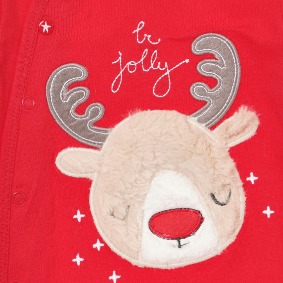 Βαμβακερή βρεφική  ολόσωμη φόρμα με χριστουγεννιάτικη στάμπα "Rudolph", κόκκινη Cool club 293368 2