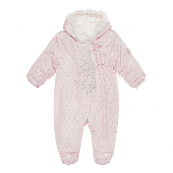 Φόρμα-Αστροναύτης για μωρό με σταμπωτές καρδιές και χνουδωτό ύφασμα στην κουκούλα, σε απαλό ροζ χρώμα Cool club 293766 2