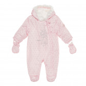 Φόρμα-Αστροναύτης για μωρό με σταμπωτές καρδιές και χνουδωτό ύφασμα στην κουκούλα, σε απαλό ροζ χρώμα Cool club 293767 