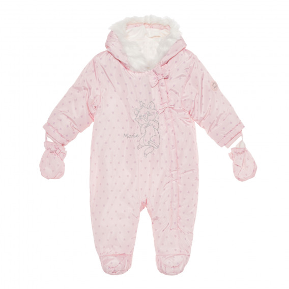 Φόρμα-Αστροναύτης για μωρό με σταμπωτές καρδιές και χνουδωτό ύφασμα στην κουκούλα, σε απαλό ροζ χρώμα Cool club 293767 
