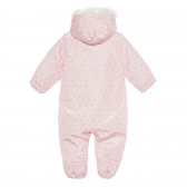 Φόρμα-Αστροναύτης για μωρό με σταμπωτές καρδιές και χνουδωτό ύφασμα στην κουκούλα, σε απαλό ροζ χρώμα Cool club 293768 3
