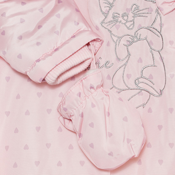 Φόρμα-Αστροναύτης για μωρό με σταμπωτές καρδιές και χνουδωτό ύφασμα στην κουκούλα, σε απαλό ροζ χρώμα Cool club 293770 5
