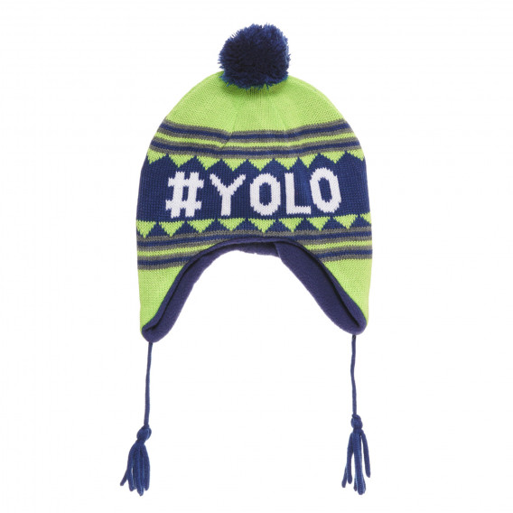 Χειμερινό καπέλο με pompom και τα γράμματα #YOLO, πολύχρωμο Cool club 293851 
