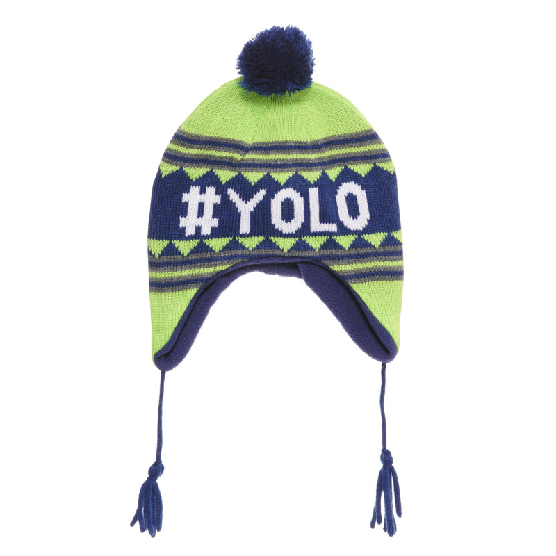 Χειμερινό καπέλο με pompom και τα γράμματα #YOLO, πολύχρωμο  293851