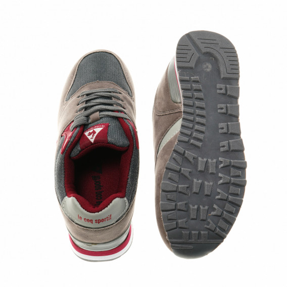 Πάνινα παπούτσια με κορδόνια για ένα αγόρι σε γκρι και μπεζ με κόκκινες πινελιές Le coq sportif 29446 3