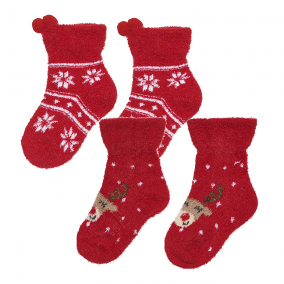 Σετ 2 ζευγάρια κάλτσες με χριστουγεννιάτικο μοτίβο για κοριτσάκι, κόκκινες Cool club 295094 
