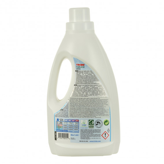 Φυσικό υγρό απορρυπαντικό πλυντηρίου ρούχων- λευκό, πλαστικό δοχείο, 1,42 l. Tri-Bio 295578 2