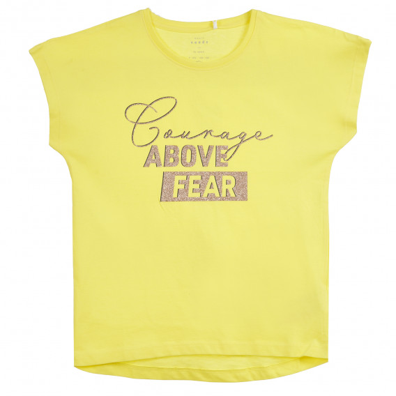 Μπλουζάκι από οργανικό βαμβάκι με ανάγλυφη στάμπα, κίτρινο Name it 295968 