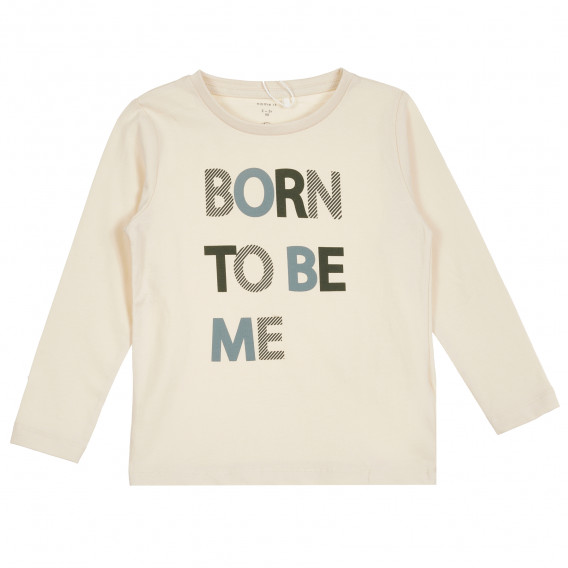 Μπλούζα από οργανικό βαμβάκι σε μπεζ χρώμα με την επιγραφή "Born to be me". Name it 296159 