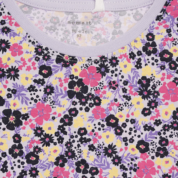 Βαμβακερή μπλούζα με μακριά μανίκια και floral print, μοβ Name it 296413 3