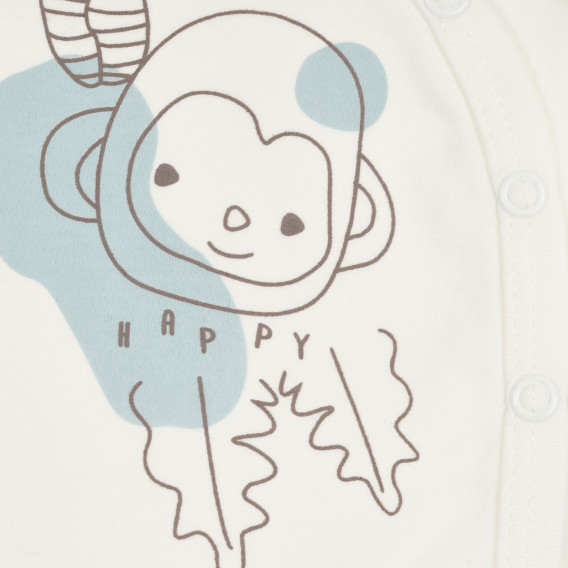 Βαμβακερό φορμάκι με μακριά μανίκια και μαϊμού στάμπα για μωρό, λευκό Pinokio 296460 2