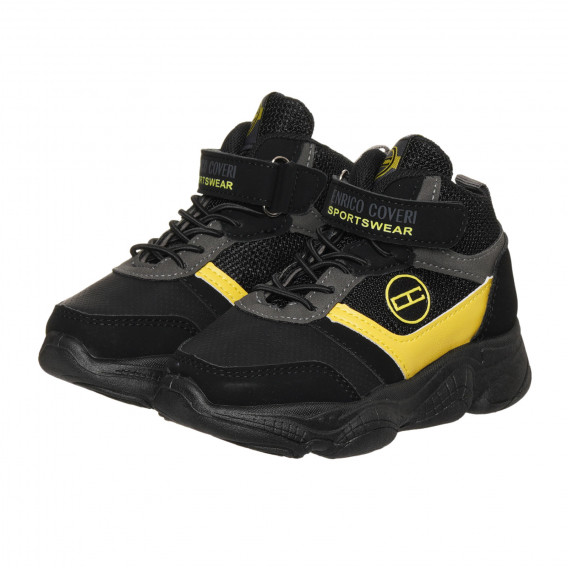 Ψηλά αθλητικά παπούτσια με κίτρινες λεπτομέρειες, μαύρα ENRICO COVERI 296629 