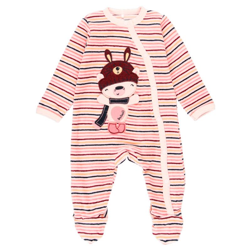 Βελουτέ βρεφική φόρμα με χαρούμενη φιγούρα «Αρκουδάκι», ροζ  296927