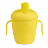 Κίτρινο κύπελλο πολυπροπυλενίου με σύστημα αποτροπής διαρροών, με σκληρό καλαμάκι και καπάκι για μωρό 9+ μηνών, 240 ml.  Canpol 297224 