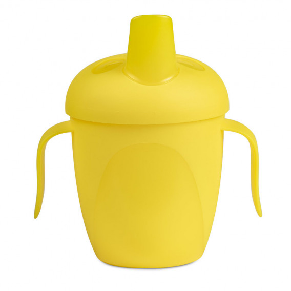 Κίτρινο κύπελλο πολυπροπυλενίου με σύστημα αποτροπής διαρροών, με σκληρό καλαμάκι και καπάκι για μωρό 9+ μηνών, 240 ml.  Canpol 297225 2