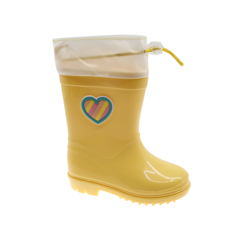 Λαστιχένιες μπότες με απλικέ καρδιά, κίτρινες  297354