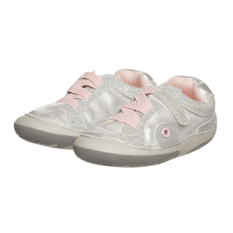 Βρεφικά ασημί sneakers με ροζ λεπτομέρειες   301958