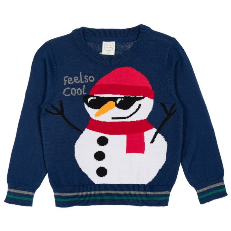Βαμβακερό πουλόβερ με χιονάνθρωπο για αγόρι, σκούρο μπλε  303367