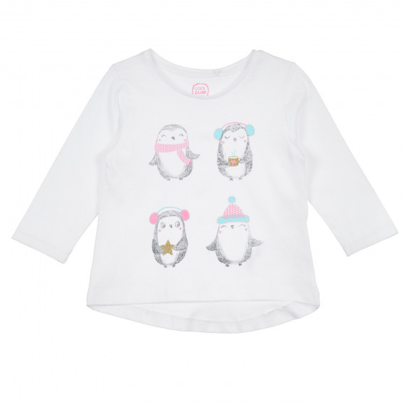 Cool Club βαμβακερό μπλουζάκι με μακριά μανίκια και απλικέ πιγκουίνο, λευκό για κορίτσια Cool club 304753 5