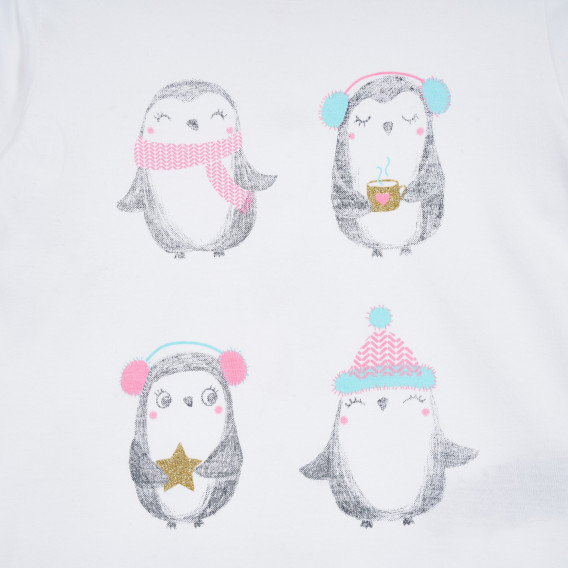 Cool Club βαμβακερό μπλουζάκι με μακριά μανίκια και απλικέ πιγκουίνο, λευκό για κορίτσια Cool club 304756 2