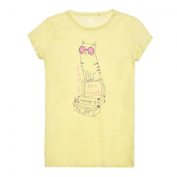 Cool Club Τ-shirt με στάμπα kitten και μπροκάρ λεπτομέρειες, κίτρινο για κορίτσια Cool club 306539 5