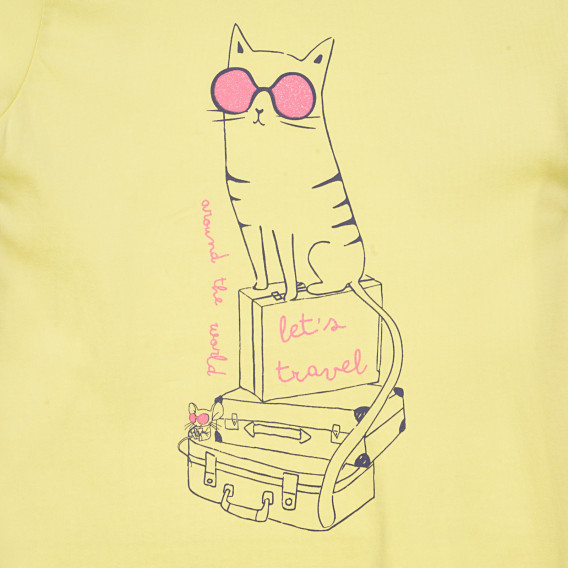 Cool Club Τ-shirt με στάμπα kitten και μπροκάρ λεπτομέρειες, κίτρινο για κορίτσια Cool club 306640 2