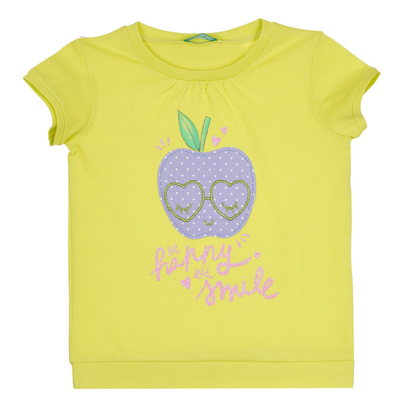 Βαμβακερό μπλουζάκι για μωρό με απλικέ μήλο, πράσινο  312667