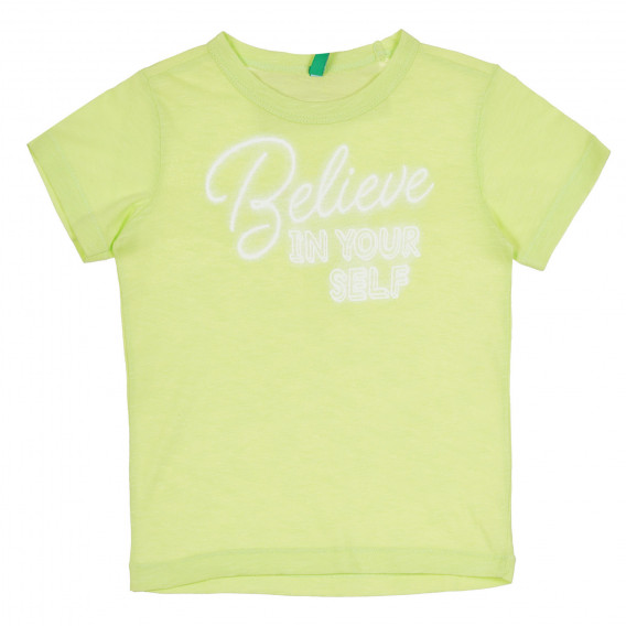 Βαμβακερό μπλουζάκι σε ανοιχτό πράσινο, με γράμματα Benetton 312723 