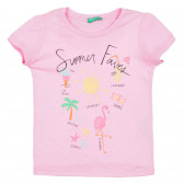 Βαμβακερό μπλουζάκι σε ροζ χρώμα με καλοκαιρινή στάμπα Benetton 312841 