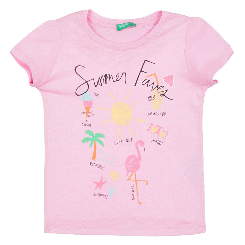Βαμβακερό μπλουζάκι σε ροζ χρώμα με καλοκαιρινή στάμπα  312841