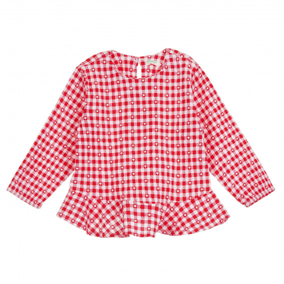 Όμορφη καρό βρεφική μπλούζα με καρδιές, κόκκινη Benetton 313484 