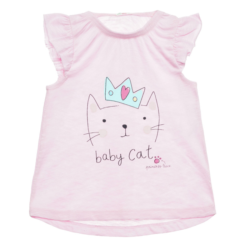 Ροζ βαμβακερό μπλουζάκι με στάμπα γατούλας, για μωρό  313849