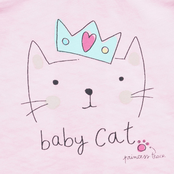 Ροζ βαμβακερό μπλουζάκι με στάμπα γατούλας, για μωρό Benetton 313852 3