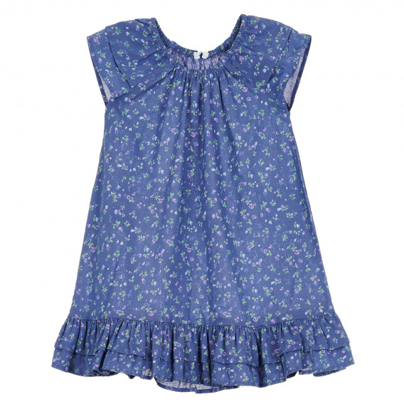 Βαμβακερό βρεφικό φόρεμα σε μπλε χρώμα με κοντά μανίκια και φλοράλ στάμπα Benetton 314726 