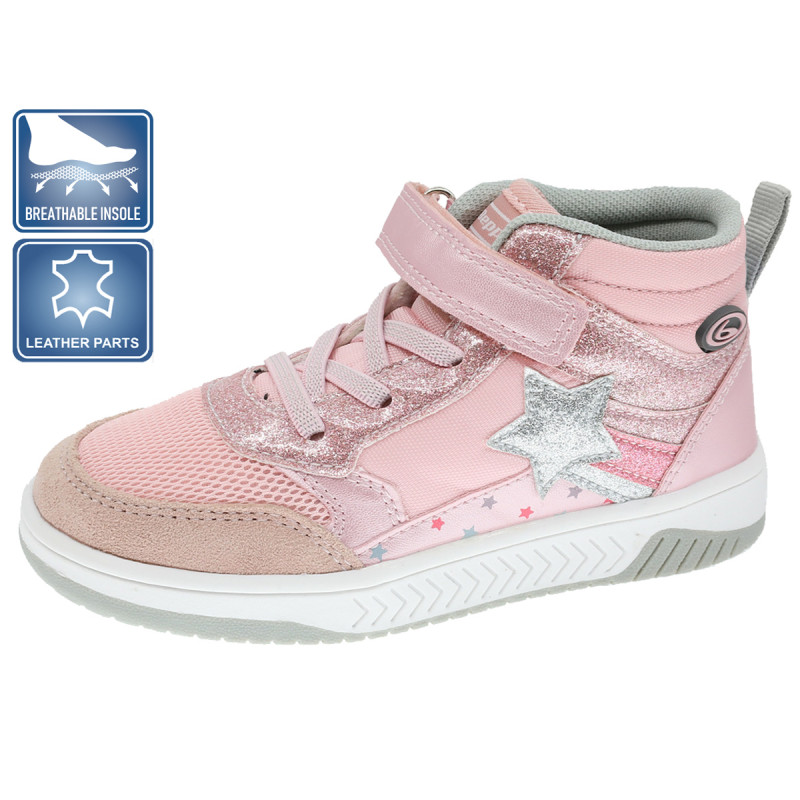 Ψηλά sneakers με γυαλιστερές λεπτομέρειες και απλικέ, σε ροζ χρώμα  315513