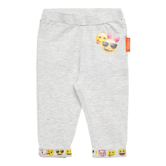 Βαμβακερό παντελόνι σε γκρι χρώμα με στάμπα Emoticon, για μωρό ZY 317782 