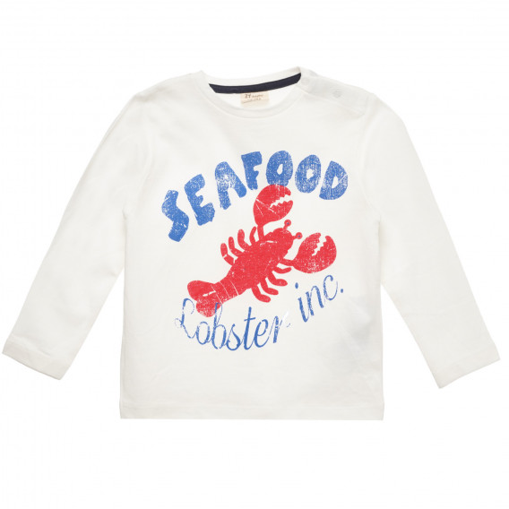 Λευκή βαμβακερή μπλούζα με επιγραφή Seafood, για μωρό ZY 317864 
