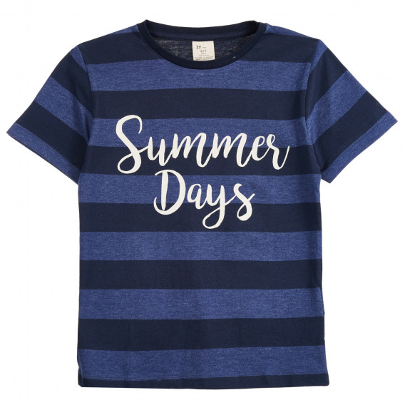 Μπλε ριγέ βαμβακερό μπλουζάκι με στάμπα Summer Days ZY 318030 