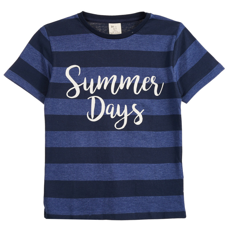 Μπλε ριγέ βαμβακερό μπλουζάκι με στάμπα Summer Days  318030