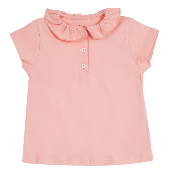 Βαμβακερή μπλούζα σε ανοιχτό ροζ χρώμα, με βολάν ZY 318057 
