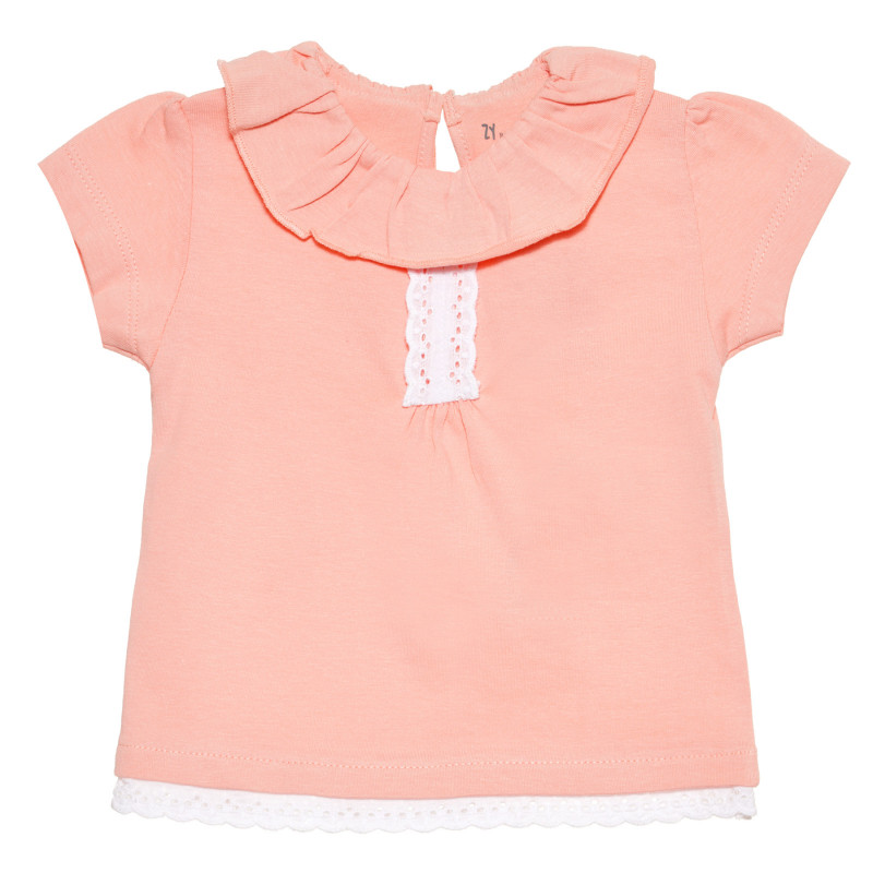 Βαμβακερό μπλουζάκι σε ροζ χρώμα με βολάν και δαντελένιες λεπτομέρειες, για μωρό  318317