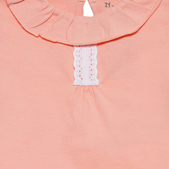 Βαμβακερό μπλουζάκι σε ροζ χρώμα με βολάν και δαντελένιες λεπτομέρειες, για μωρό ZY 318318 2