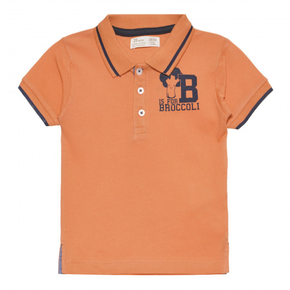 Πορτοκαλί βαμβακερό μπλουζάκι με κοντό μανίκι και μπλε λεπτομέρειες, για μωρό ZY 318376 