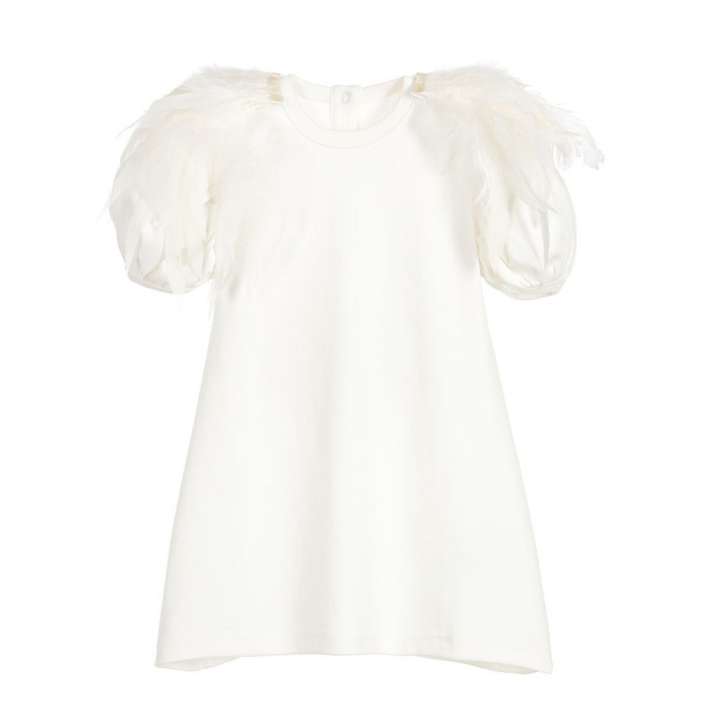Βαμβακερό φόρεμα με κοντά μανίκια και απλικέ λευκά φτερά  32172
