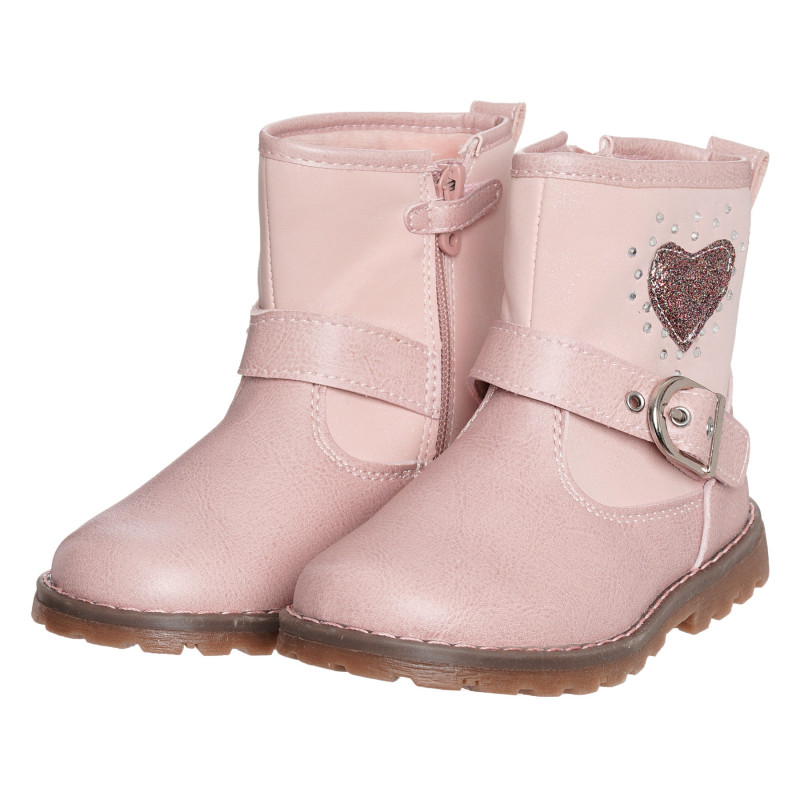 Ροζ μπότες με απλικέ καρδιά και διακοσμητική αγκράφα  321721