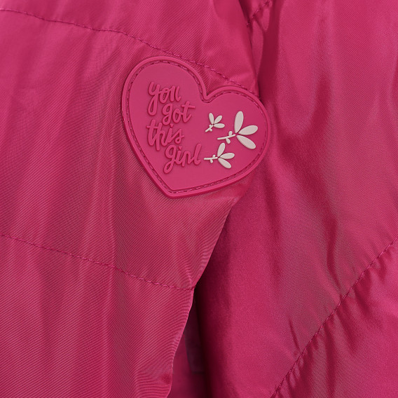 Ροζ μακρύ μπουφάν με λαστιχένια καρδιά στο μανίκι Cool club 322108 2