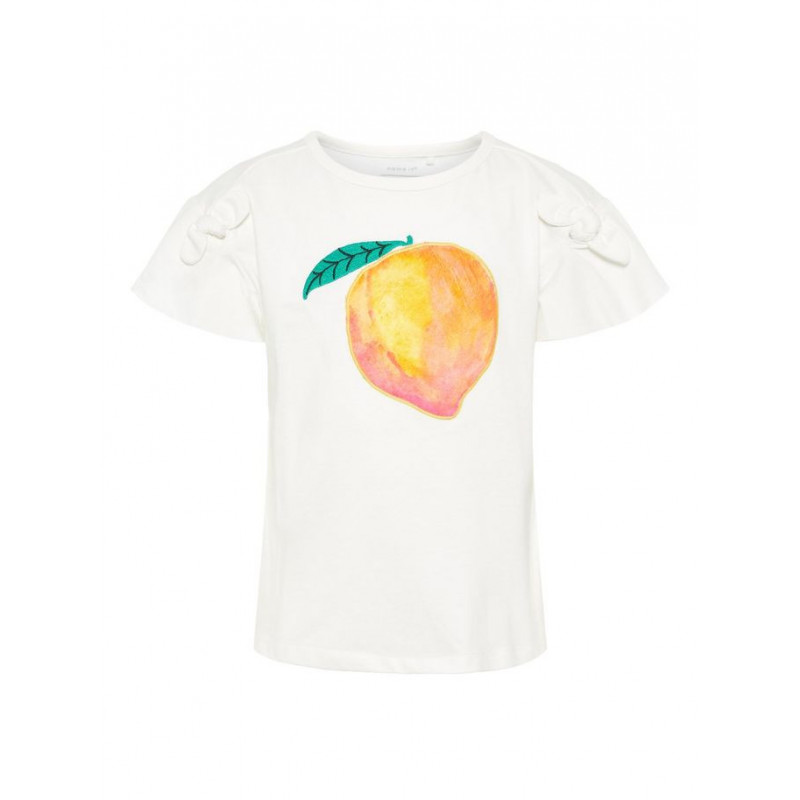 Μπλουζάκι από λευκό οργανικό βαμβάκι με τύπωμα φρούτου για κορίτσι  32343