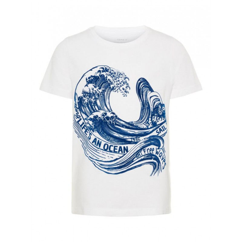 Λευκό βαμβακερό μπλουζάκι με στάμπα κυμάτων στον ωκεανό για αγόρι  32368